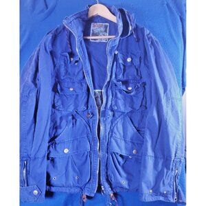 Prps Cobalt Blue Military Cargo Pocket Parka Jacket Size Large Embroider Back